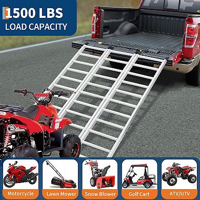 Three fold aluminum alloy truck loading ramp with load belt and pedal, anti-skid