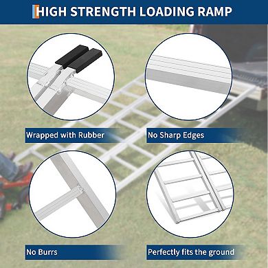 Three fold aluminum alloy truck loading ramp with load belt and pedal, anti-skid