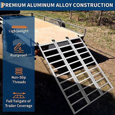 Three fold aluminum alloy truck loading ramp with load belt and pedal, anti-skid