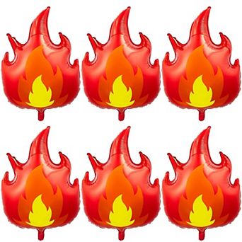 6 pc Fire Truck 32 Inch Fire Flame Balloons for Firefighter Theme Birthday Party Decorations