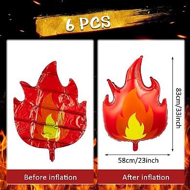 6 Pcs Fire Truck 32 Inch Fire Flame Balloons for Firefighter Theme Birthday Party Decorations
