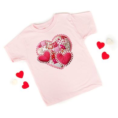 Hearts Patchwork Print - Toddler Short Sleeve Graphic T-Shirt