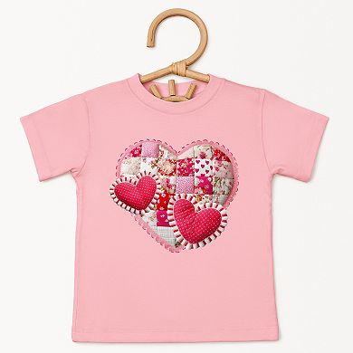 Hearts Patchwork Print - Toddler Short Sleeve Graphic T-Shirt