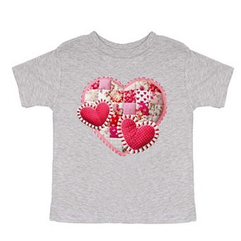 Hearts Patchwork Print - Toddler Short Sleeve Graphic T-Shirt