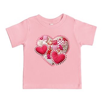 Hearts Patchwork Print - Toddler Short Sleeve Graphic T-Shirt