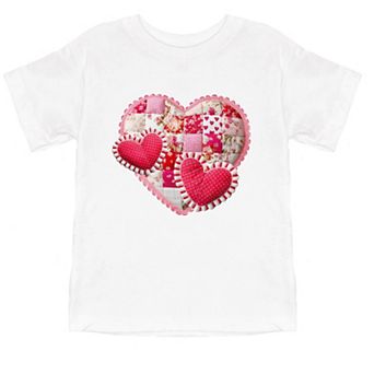 Hearts Patchwork Print - Toddler Short Sleeve Graphic T-Shirt