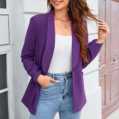Women's Notched Lapel Blazer Pocket Detail Solid Color Elegant Office Jacket