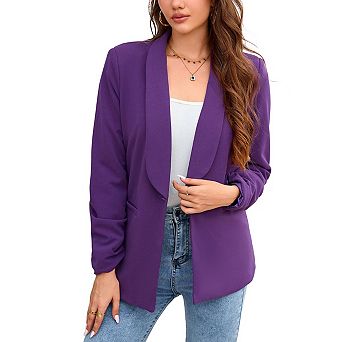 Women's Notched Lapel Blazer Pocket Detail Solid Color Elegant Office Jacket