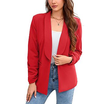 Women's Notched Lapel Blazer Pocket Detail Solid Color Elegant Office Jacket