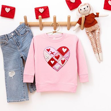 Heart Stitching Patchwork Print - Toddler Graphic Sweatshirt