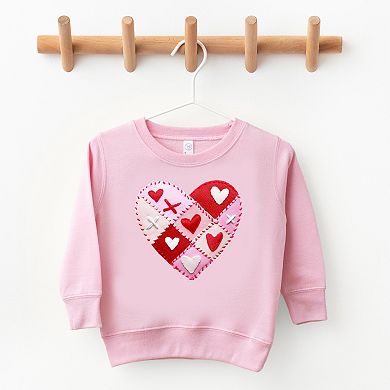 Heart Stitching Patchwork Print - Toddler Graphic Sweatshirt