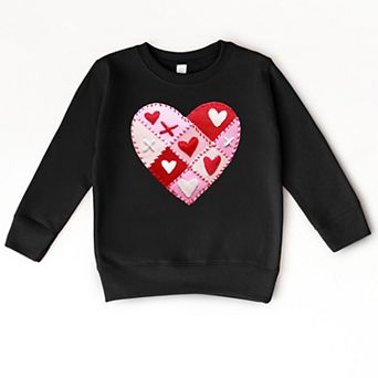 Heart Stitching Patchwork Print - Toddler Graphic Sweatshirt