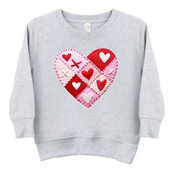 Heart Stitching Patchwork Print - Toddler Graphic Sweatshirt