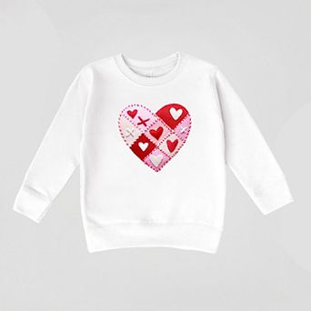 Heart Stitching Patchwork Print - Toddler Graphic Sweatshirt