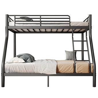 Heavy Duty Twin Full Bunk Bed Space-Saving Metal Frame with Guardrail No Box Spring Black