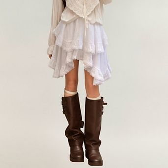 Women's Tiered Ruffle Lace Hem Skirt with Asymmetrical Layers