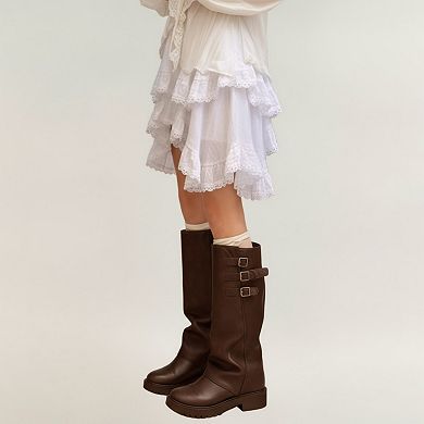 Women's Tiered Ruffle Lace Hem Skirt with Asymmetrical Layers