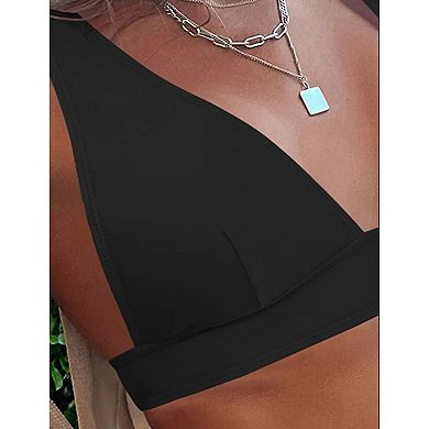 Womens Bikini Set V-Neck Push-Up Adjustable Strap Two-Piece Swimsuit