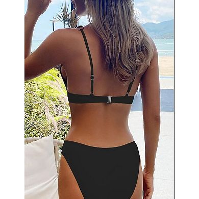 Womens Bikini Set V-Neck Push-Up Adjustable Strap Two-Piece Swimsuit