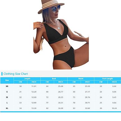 Womens Bikini Set V-Neck Push-Up Adjustable Strap Two-Piece Swimsuit