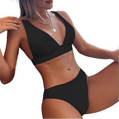Womens Bikini Set V-Neck Push-Up Adjustable Strap Two-Piece Swimsuit