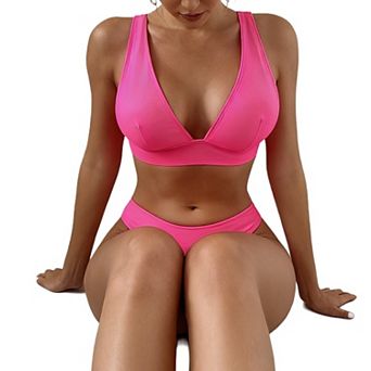 Womens Bikini Set V-Neck Push-Up Adjustable Strap Two-Piece Swimsuit
