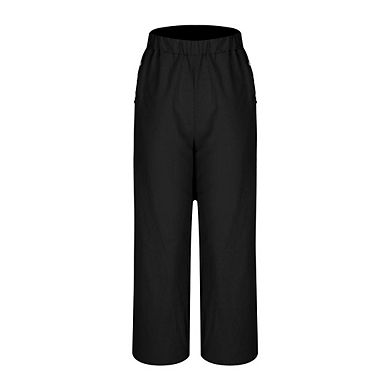 Womens Elastic High Waisted Wide Leg Long Pants Summer Fall Casual Loose Fit Button Pockets Trousers