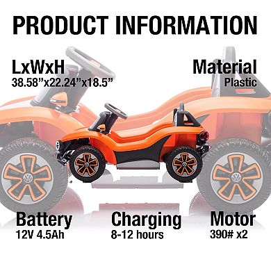 12V Licensed Volkswagen Kids Electric Car with Parental Remote Control Ride-On Toy for Toddlers 3+