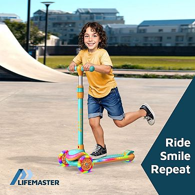 Lifemaster 3-Wheel Kids Scooter w/ LED Deck & Wheel Lights, 5-Height Handlebar, Ages 3+