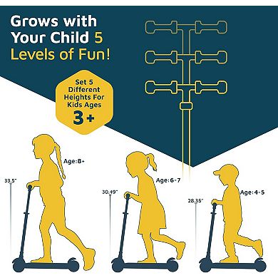 Lifemaster 3-Wheel Kids Scooter w/ LED Deck & Wheel Lights, 5-Height Handlebar, Ages 3+