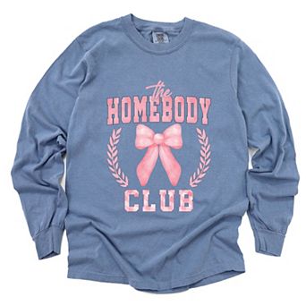 Coquette Pink Homebody Club - Women's Garment Dyed Long Sleeve Graphic T-Shirt