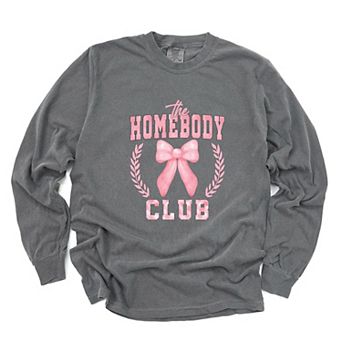 Coquette Pink Homebody Club - Women's Garment Dyed Long Sleeve Graphic T-Shirt