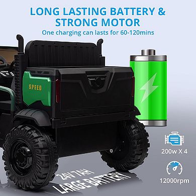 24V Kids Ride-On 4WD UTV Truck with Remote Control,2-Seater Electric Dump Bed Vehicle,4x200W Motors