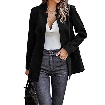 Womens Tweed Casual Business Blazer Jacket Open Front Stand Collar Fully Lined Dressy Work Jacket