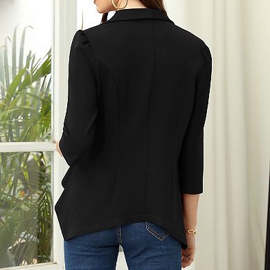 Women's Puff Sleeve Open Front Blazer Lightweight 3/4 Sleeve Jacket