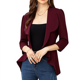 Women's Puff Sleeve Open Front Blazer Lightweight 3/4 Sleeve Jacket