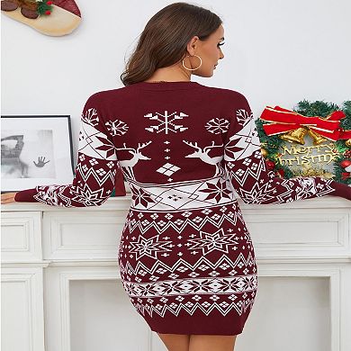 Women's Cute Christmas Sweater Dress Long Sleeves Crew Neck Fun Party Oversized Pullover Fun Party