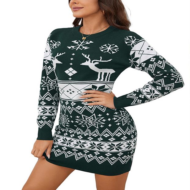 open lace back dress Cuffbow 3 Pcs Christmas Sweater Dress Set Women Long Sleeve Sweater Dress  Xmas Thigh High Socks and Hat for Party Gift (Snowflake Red,M) at Amazon  Women's Clothing store main image 0