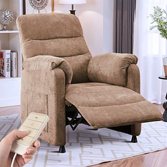 CEWOR Chenille Power Recliner Chair, 7-Zone Ergonomic Electric Recliner with Remote & Side Pockets