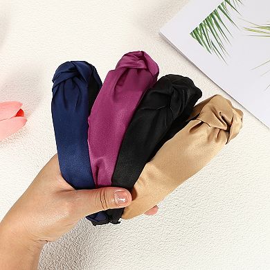 4 Packs Satin Knot Headbands for Women 1.2 Inch Wide