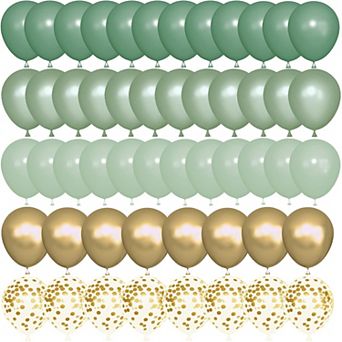 72 pc Sage Green Latex Balloons with Confetti and Metallic Gold for Baby Shower Party Decor