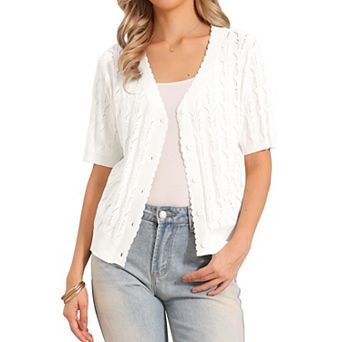 Crochet Cardigan for Women's Short Sleeve Open Front Cropped Hollow Out Summer Shrug for Dress