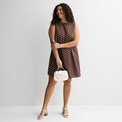 Juniors' Plus Size SO Linen Sleeveless Shift Dress, Girl's, Size: 3XL, Brown Ivory Dot