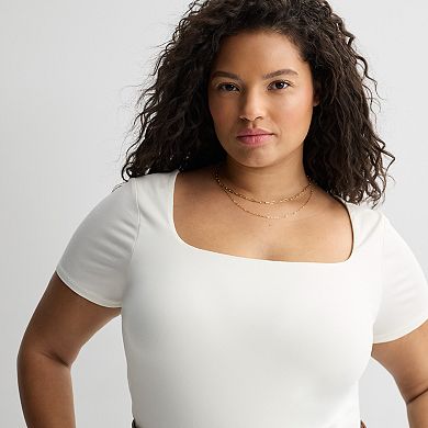 Juniors' Plus Size SO® Short Sleeve Square Neck Top