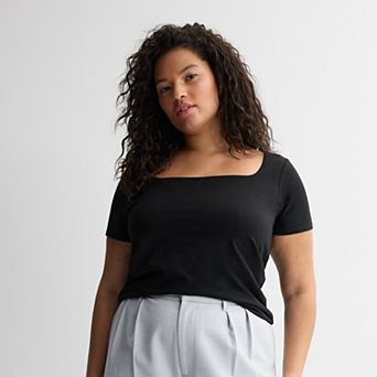 Juniors' Plus Size SO® Short Sleeve Square Neck Top