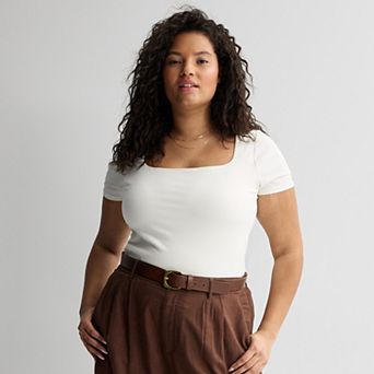 Juniors' Plus Size SO® Short Sleeve Square Neck Top