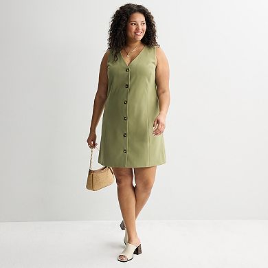 Juniors' Plus Size SO® Button Front V-Neck Suiting Dress