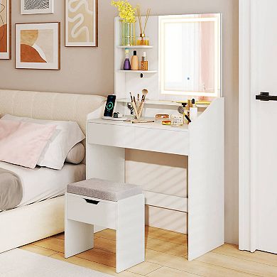 Costway Vanity Desk with Mirror and Lights LED Lighted Makeup Table with 3 Color Modes