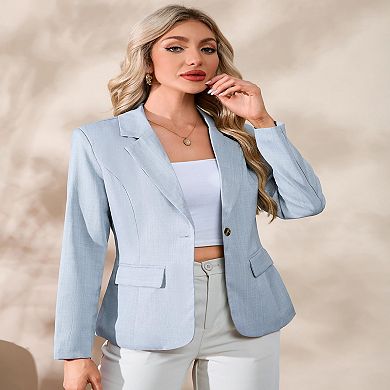 Women's Single Button Blazer Belted Waist Tailored Solid Color Elegant Jacket