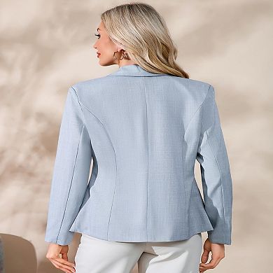 Women's Single Button Blazer Belted Waist Tailored Solid Color Elegant Jacket